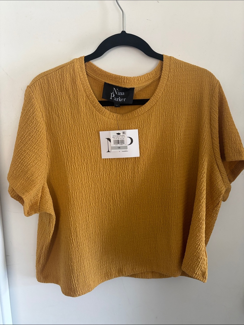 Nina Parker Mustard Textured Crewneck Short Sleeve Tee